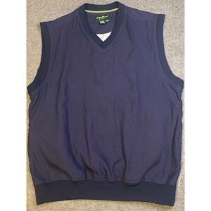 EDDIE BAUER Golf Vest MENS MEDIUM Sleeveless WINDBREAKER Lightweight Navy Fleece